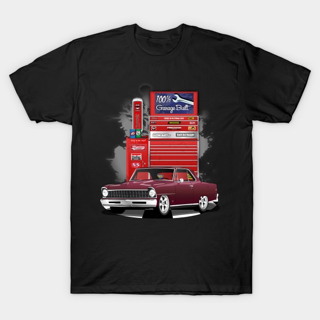 1967 Madeira Maroon Chevrolet Nova Garage Built Print T-Shirt by RPM-ART